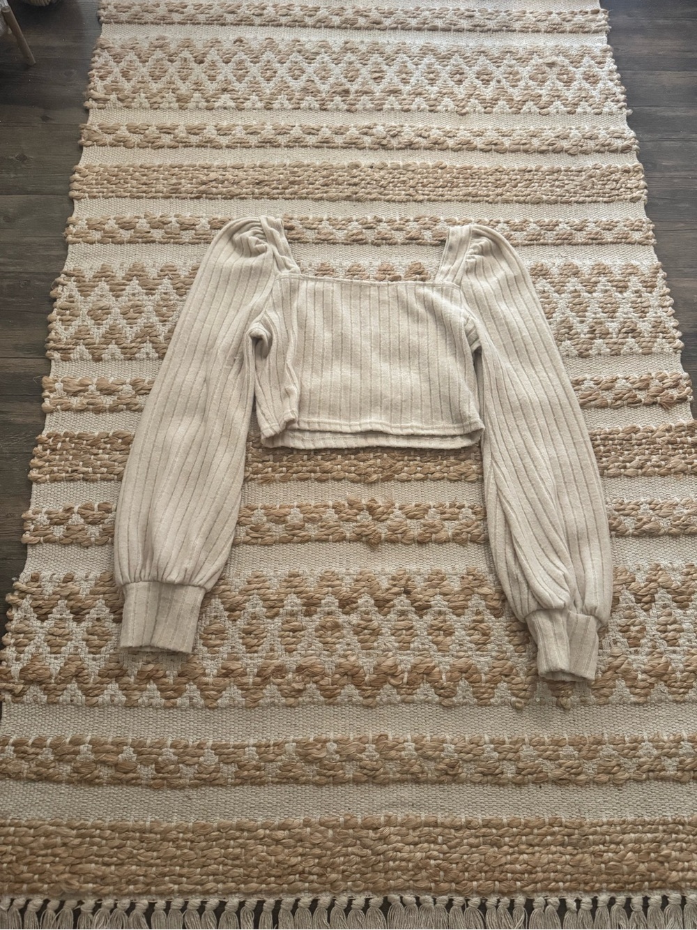 SHEIN Cream Ribbed Off-Shoulder Cropped Sweater